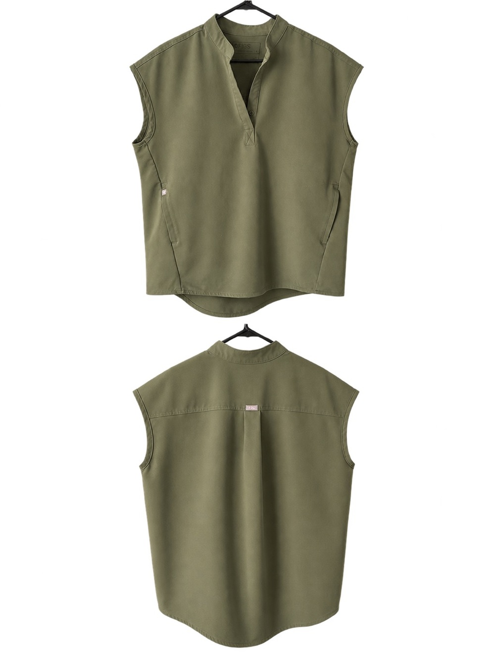 Sleeveless Olive Green V-Neck Collar Figs uniform
